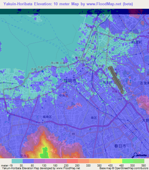 Yakuin-Horibata,Japan Elevation Map