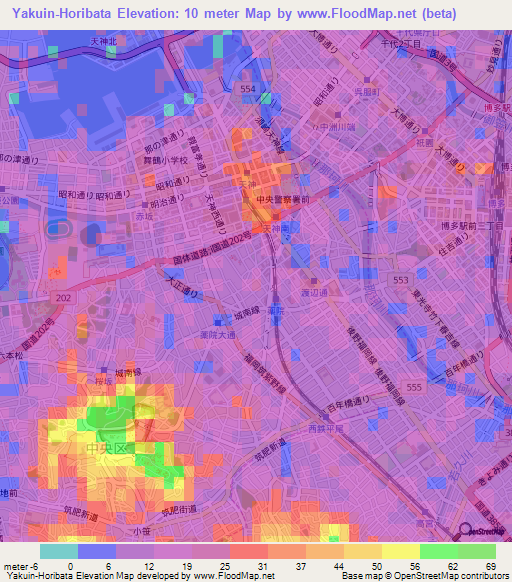 Yakuin-Horibata,Japan Elevation Map