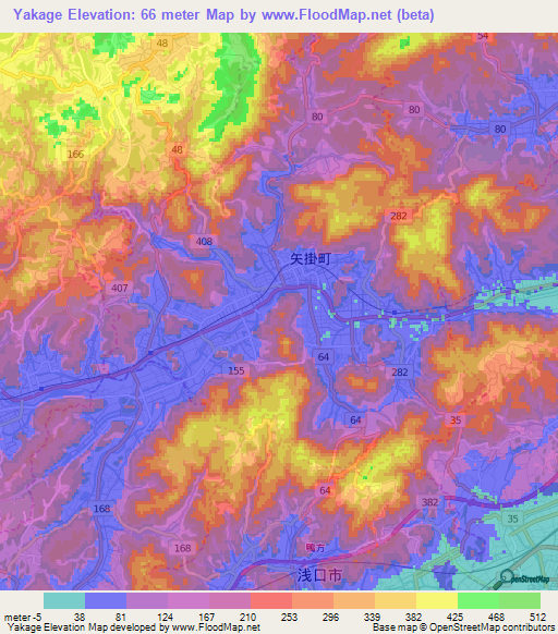 Yakage,Japan Elevation Map