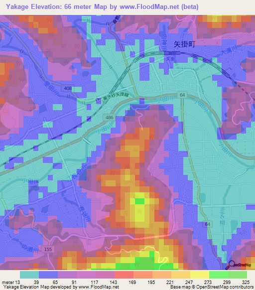 Yakage,Japan Elevation Map