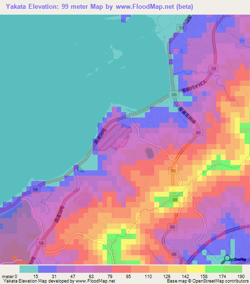 Yakata,Japan Elevation Map