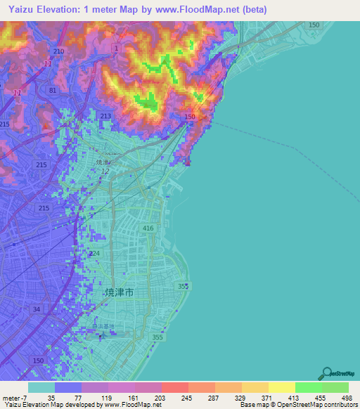 Yaizu,Japan Elevation Map