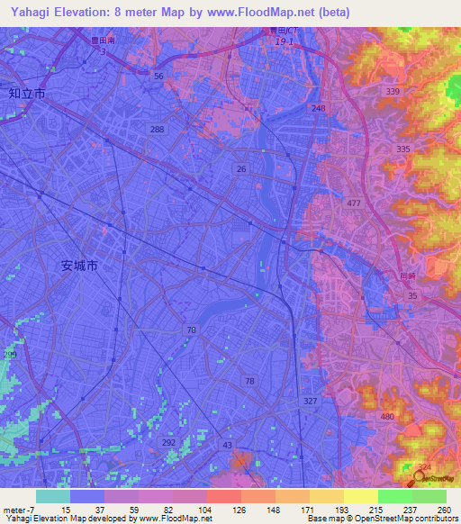 Yahagi,Japan Elevation Map