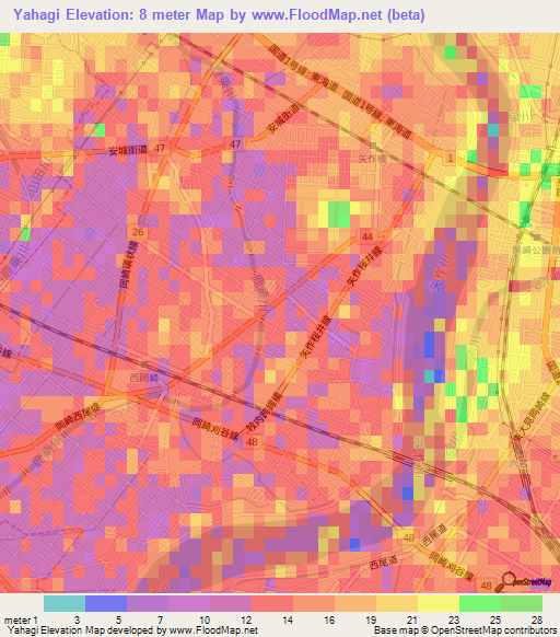 Yahagi,Japan Elevation Map