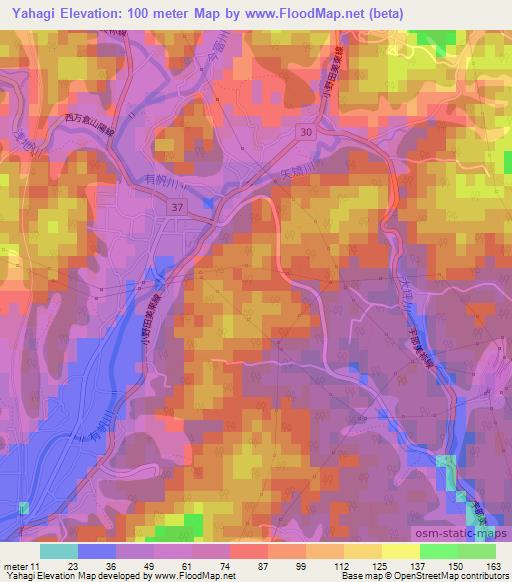 Yahagi,Japan Elevation Map
