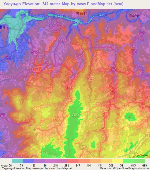 Yagyu-go,Japan Elevation Map