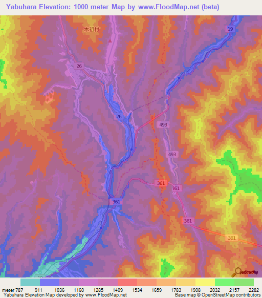 Yabuhara,Japan Elevation Map