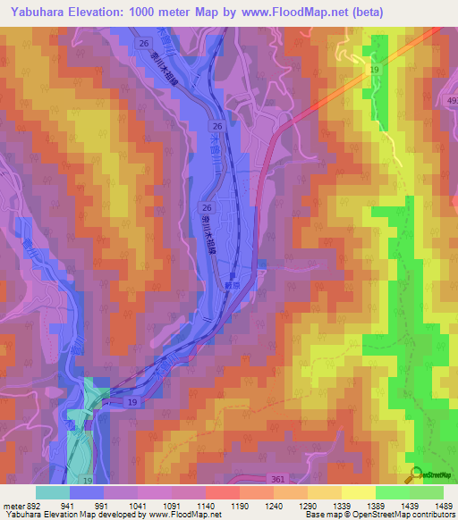 Yabuhara,Japan Elevation Map