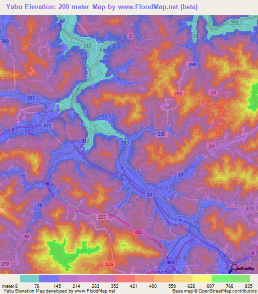 Yabu,Japan Elevation Map