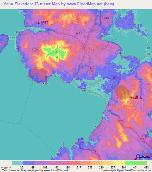 Yabu,Japan Elevation Map