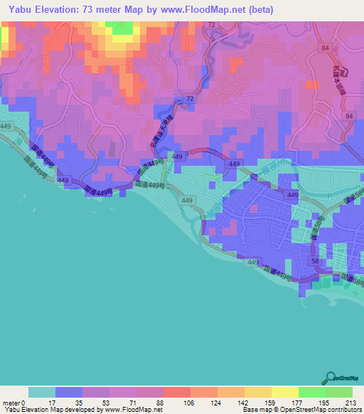 Yabu,Japan Elevation Map