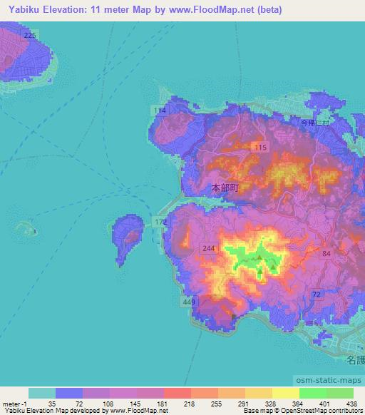 Yabiku,Japan Elevation Map