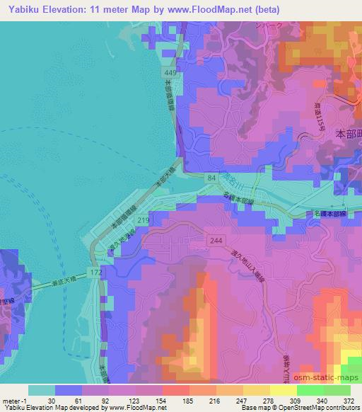 Yabiku,Japan Elevation Map
