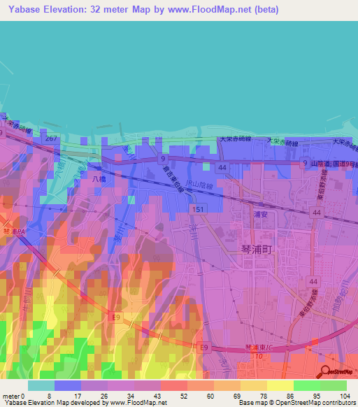 Yabase,Japan Elevation Map