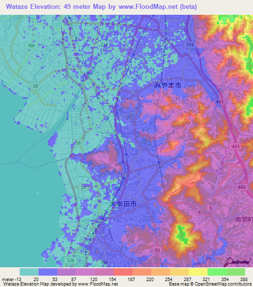 Wataze,Japan Elevation Map