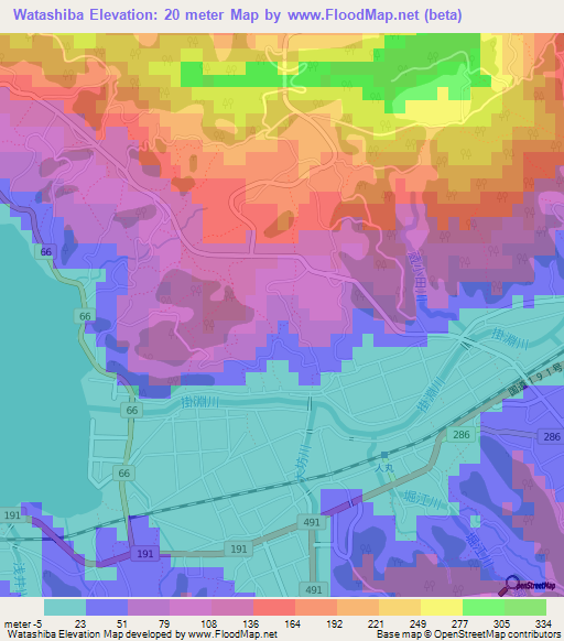 Watashiba,Japan Elevation Map