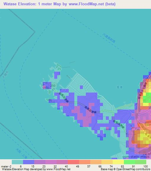 Watase,Japan Elevation Map