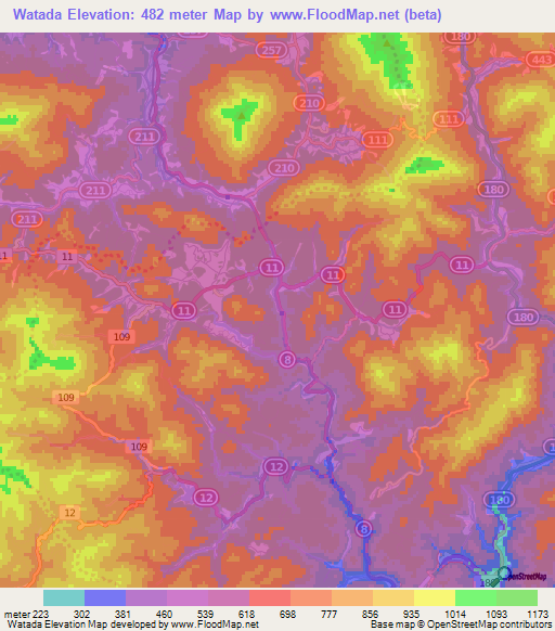 Watada,Japan Elevation Map
