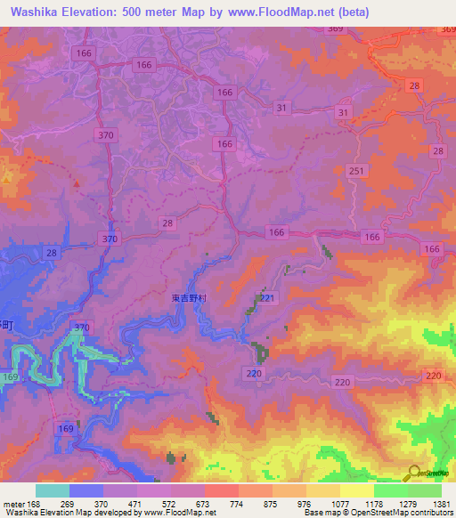 Washika,Japan Elevation Map