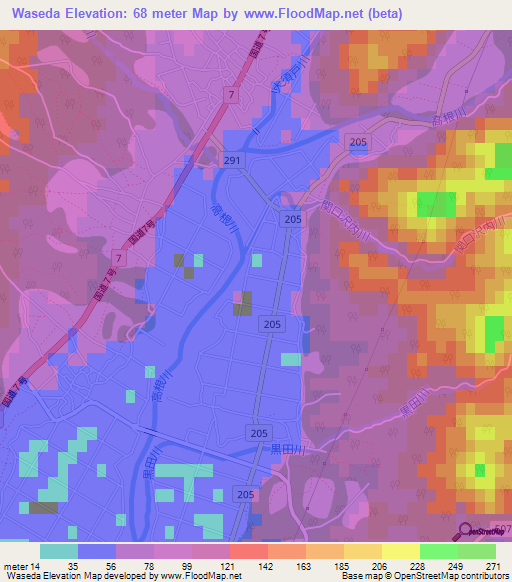 Waseda,Japan Elevation Map