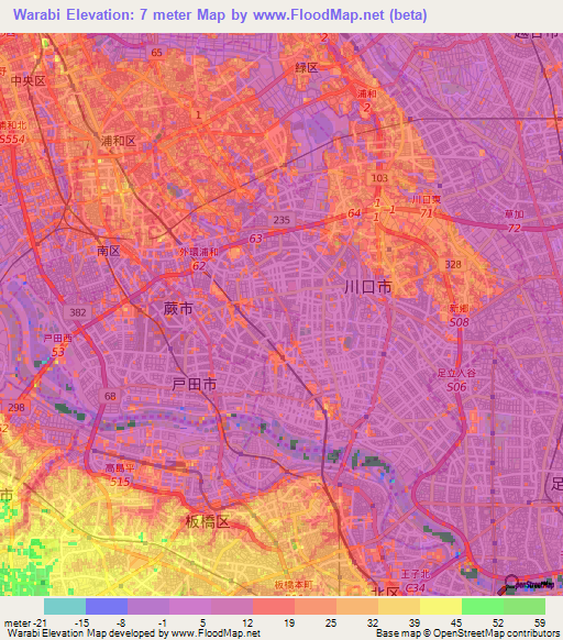 Warabi,Japan Elevation Map