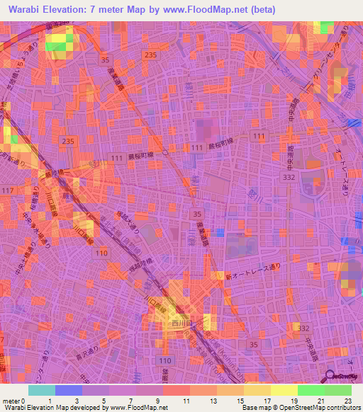 Warabi,Japan Elevation Map