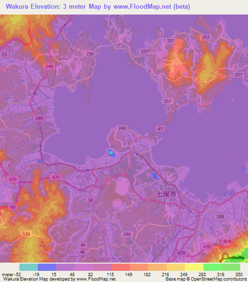 Wakura,Japan Elevation Map