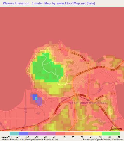 Wakura,Japan Elevation Map