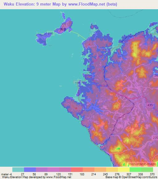 Waku,Japan Elevation Map