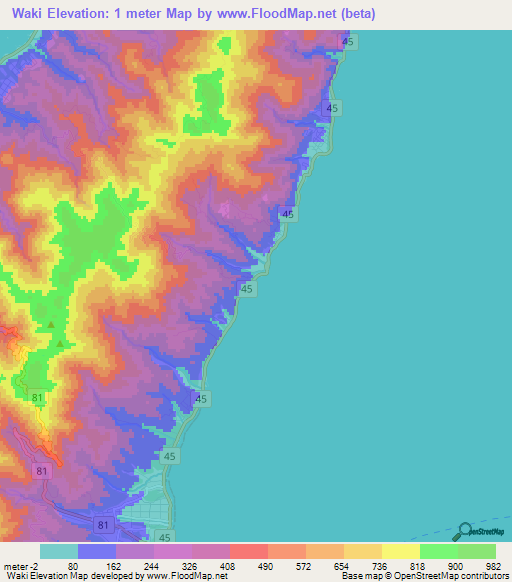 Waki,Japan Elevation Map