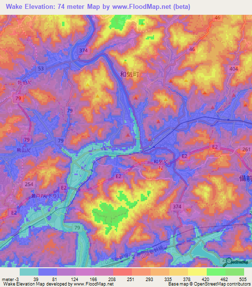Wake,Japan Elevation Map