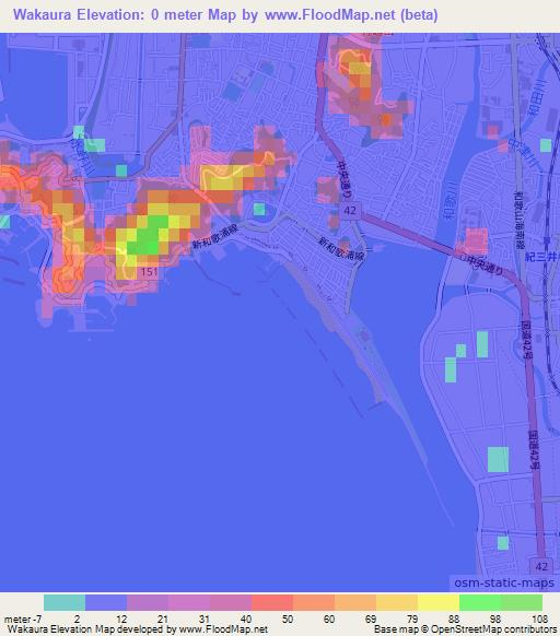 Wakaura,Japan Elevation Map