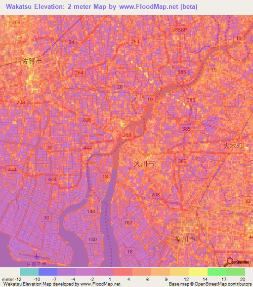 Wakatsu,Japan Elevation Map