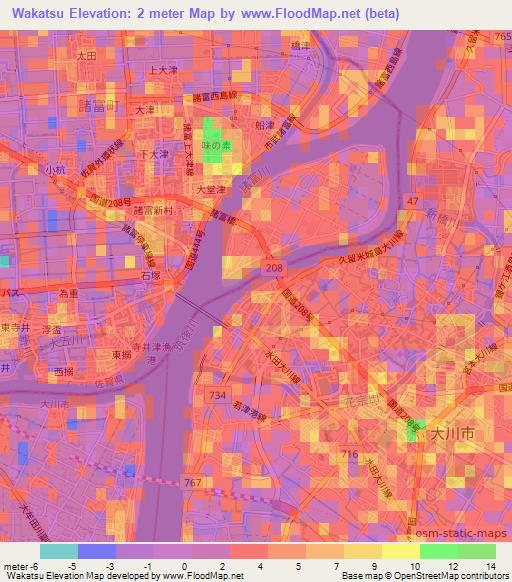 Wakatsu,Japan Elevation Map