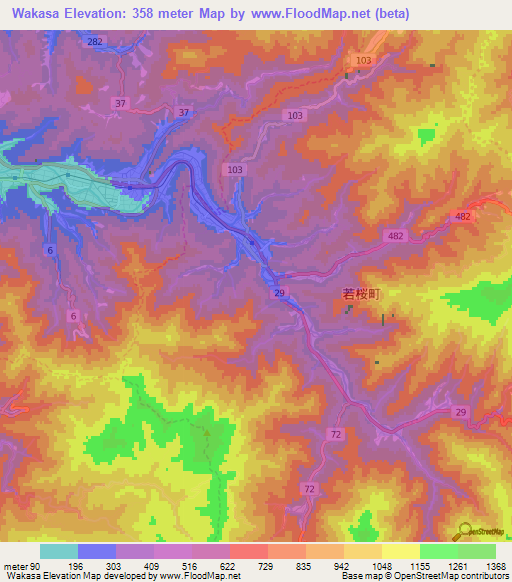 Wakasa,Japan Elevation Map