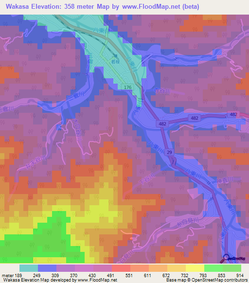 Wakasa,Japan Elevation Map
