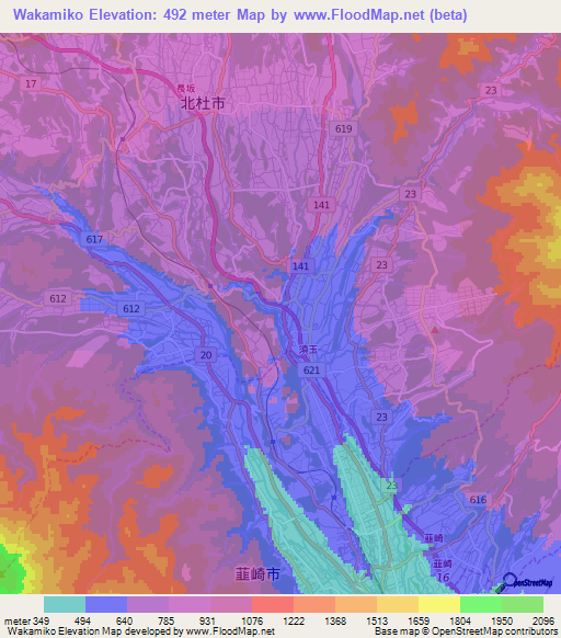 Wakamiko,Japan Elevation Map