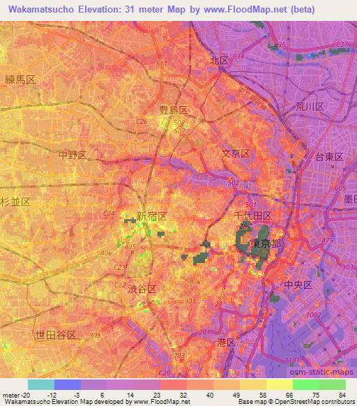 Wakamatsucho,Japan Elevation Map