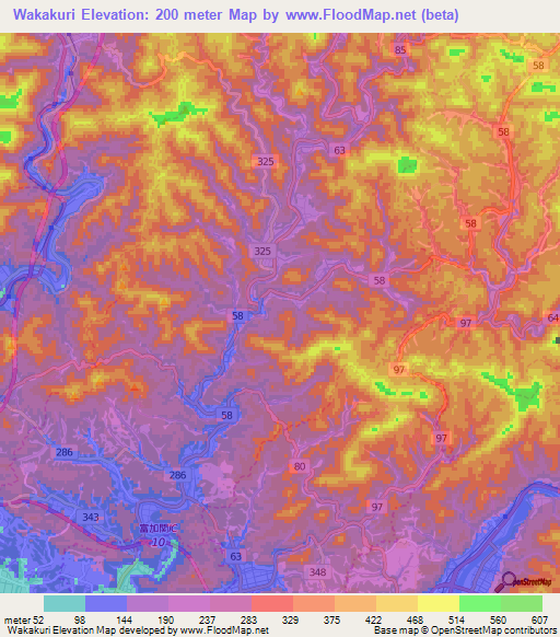 Wakakuri,Japan Elevation Map