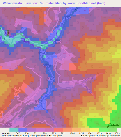 Wakabayashi,Japan Elevation Map
