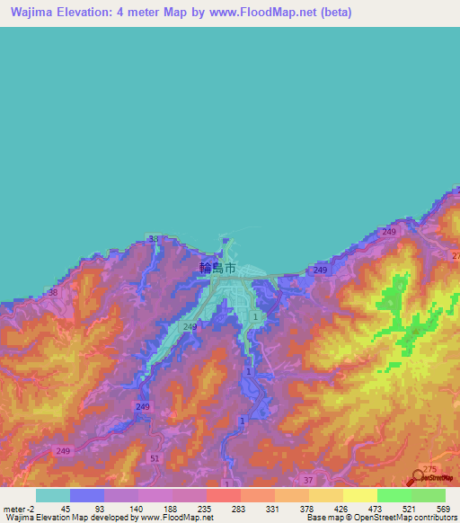 Wajima,Japan Elevation Map