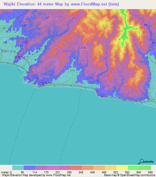 Wajiki,Japan Elevation Map