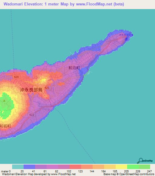 Wadomari,Japan Elevation Map