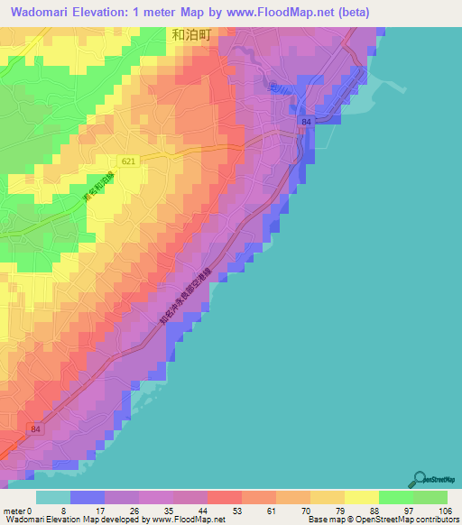 Wadomari,Japan Elevation Map