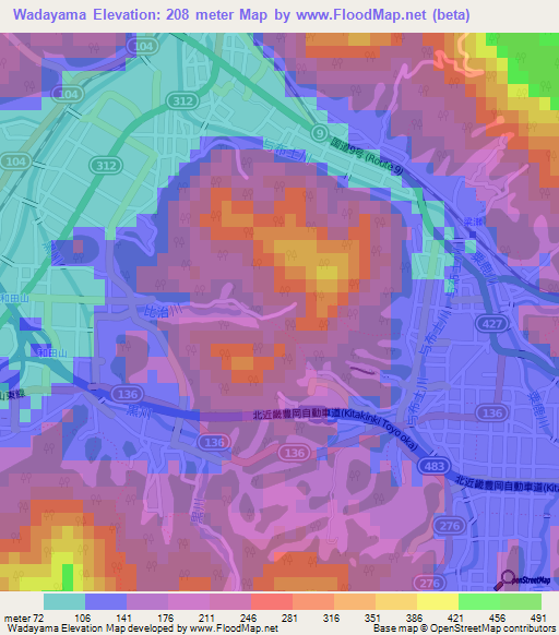 Wadayama,Japan Elevation Map