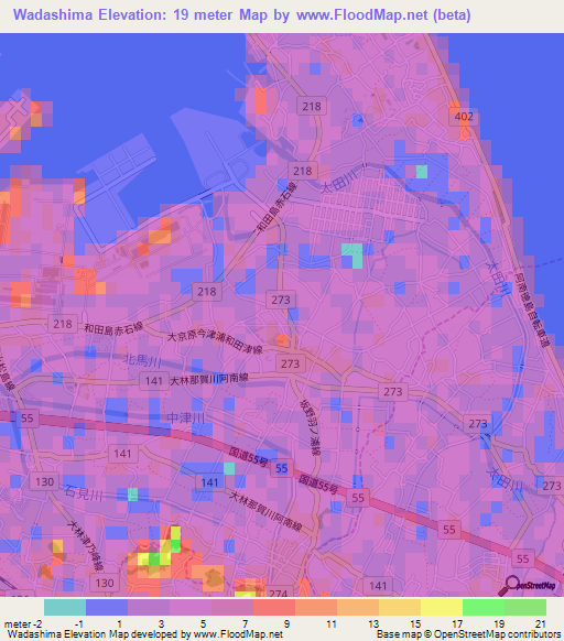Wadashima,Japan Elevation Map