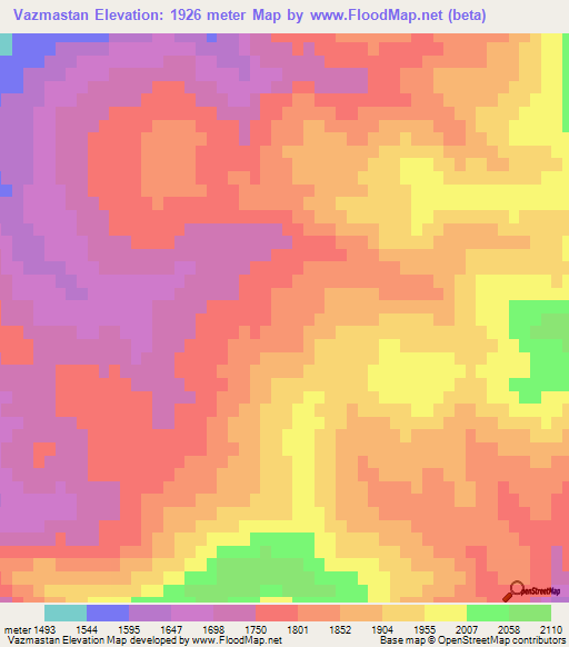 Vazmastan,Iran Elevation Map