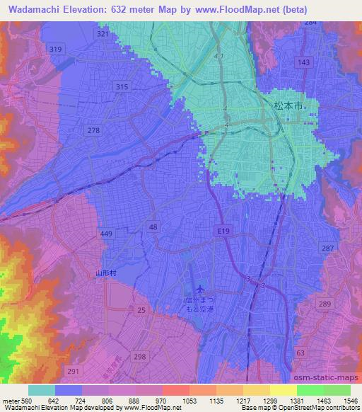 Wadamachi,Japan Elevation Map