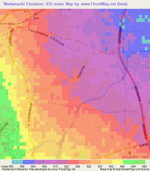 Wadamachi,Japan Elevation Map