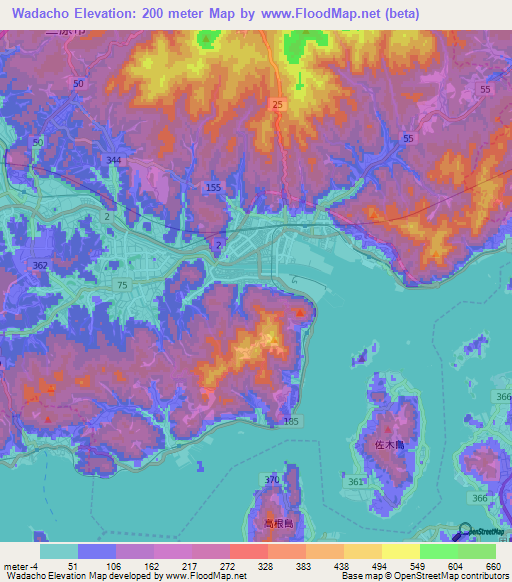 Wadacho,Japan Elevation Map